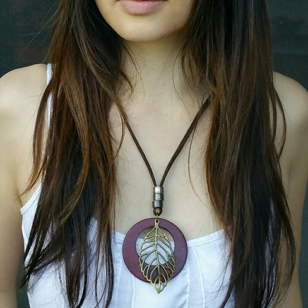 Red Wooden Leaf Necklace